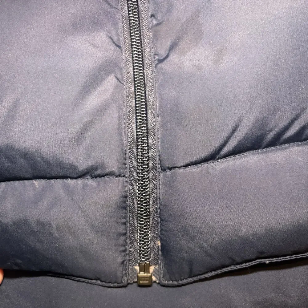 Cabela’s Goose Down Puffer Jacket XL Navy 650 Fill Stained 28x27 Read